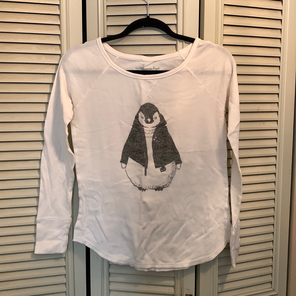 White long sleeve penguin shirt